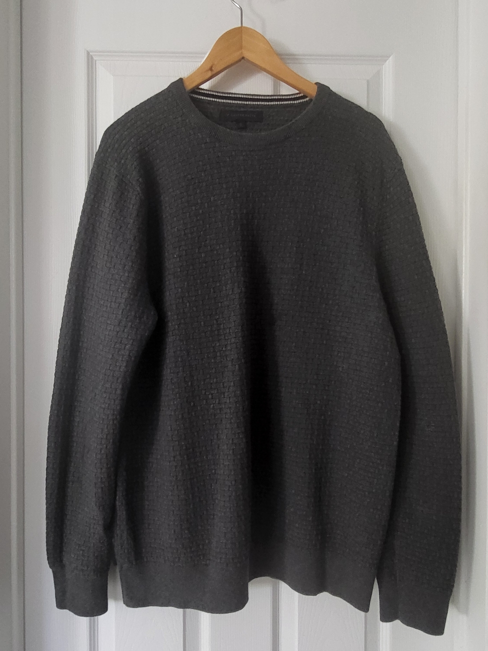 Denver Hayes Men's Knit Basketweave Pattern Cotton Crewneck Sweater Size XL Grey - Picture 2 of 10